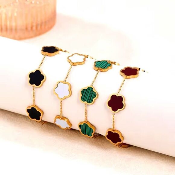 18K Gold Lucky Clover Adjustable Bracelet Womens Casual Bangle Design - Picture 3 of 5